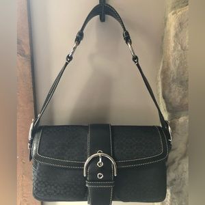 New Coach Soho Black Mini Signiture Buckle Flap Shoulder Bag